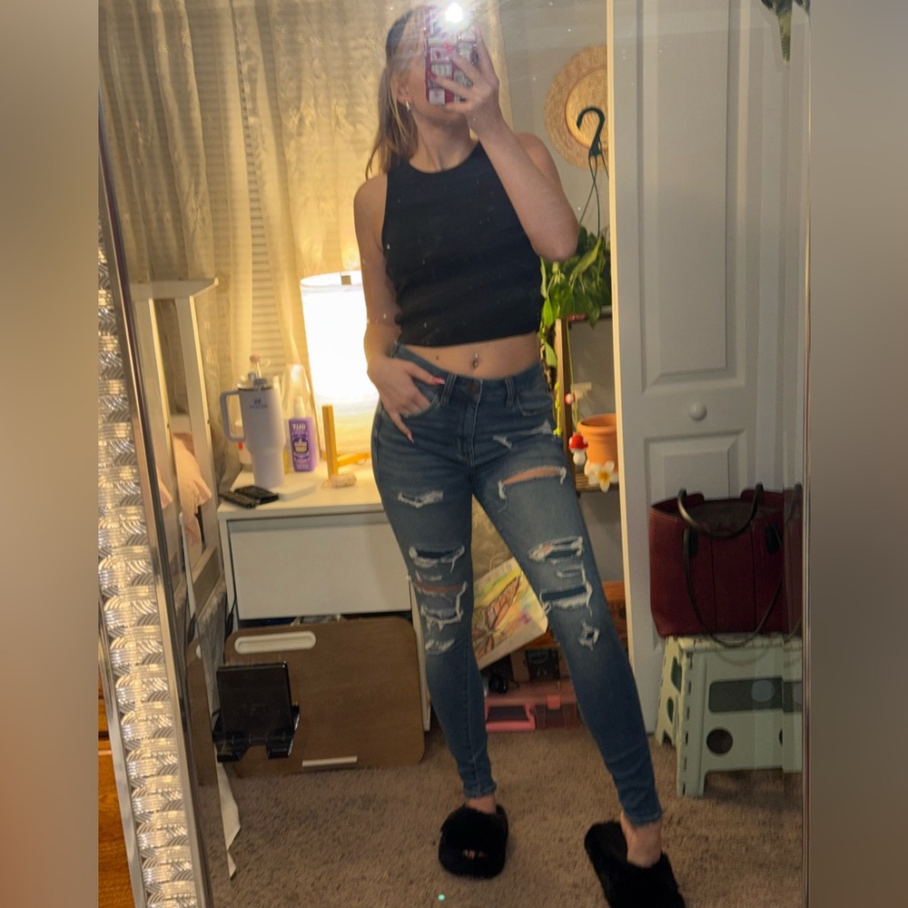 American Eagle Outfitters Ripped Dark Blue Skinny Jeans Jeggings - Picture 2 of 9